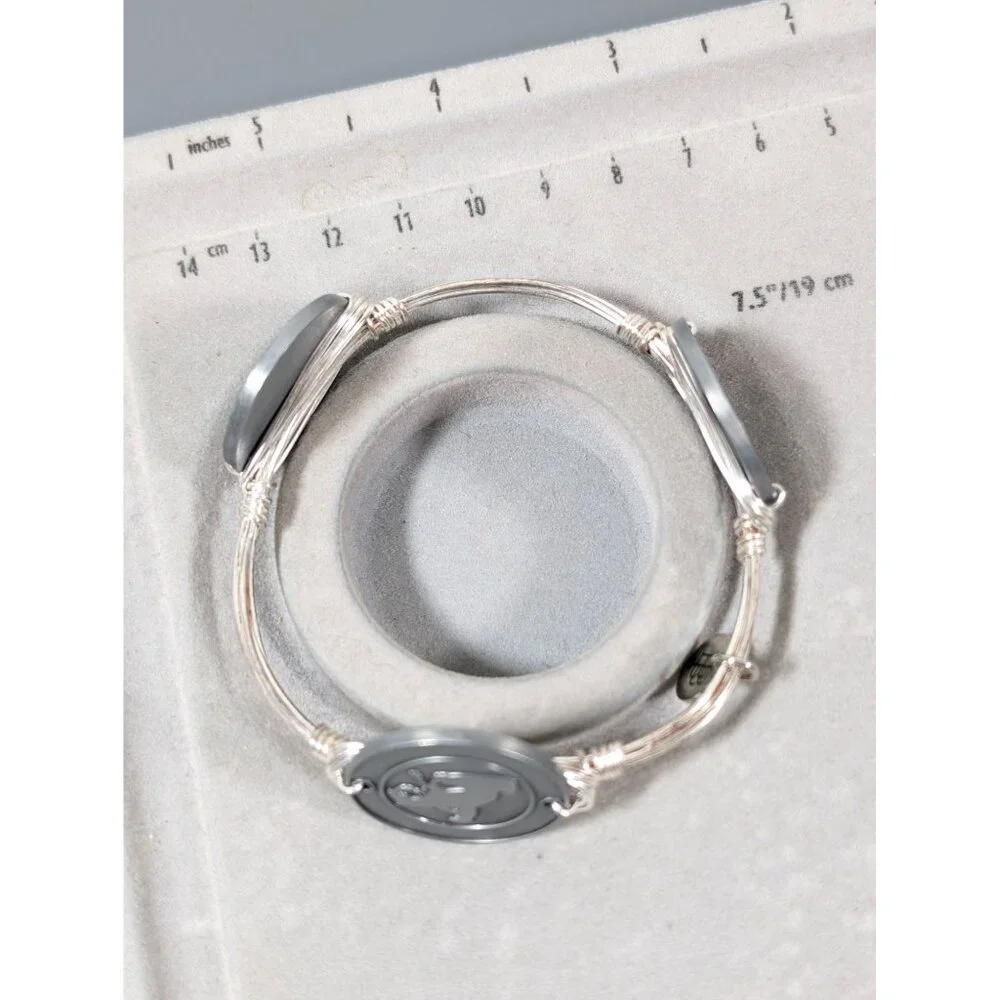 Bourbon‎ and Boweties Horse Equestrian Polo Bangle Bracelet 7.5 in Silver Tone